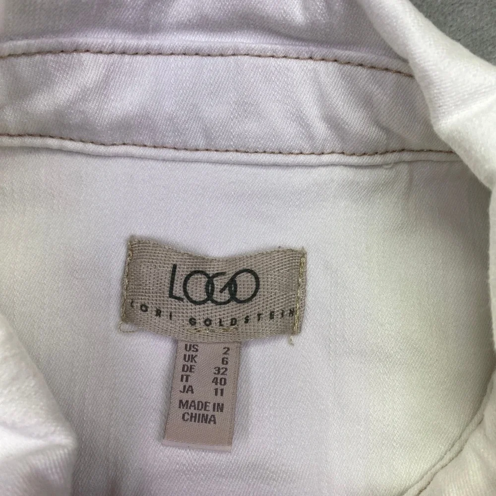 LOGO Lori Goldstein Denim Jacket Womens 2 White Button Front Frayed Hem‎ Grunge